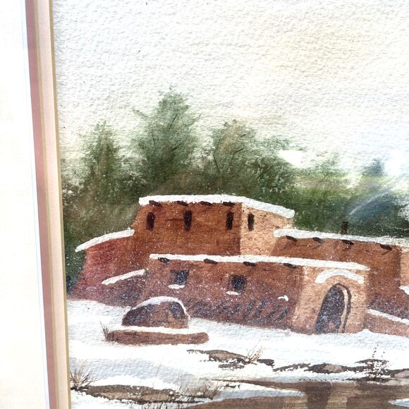 Original Art Painting Adobe Pueblo Home Santa Fe Signed Doris Moore 1976 15x18” - Picture 3 of 8